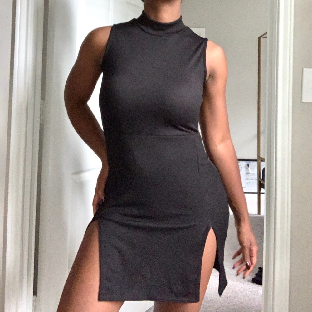 Double Thigh Split Black Dress [Never Worn]
